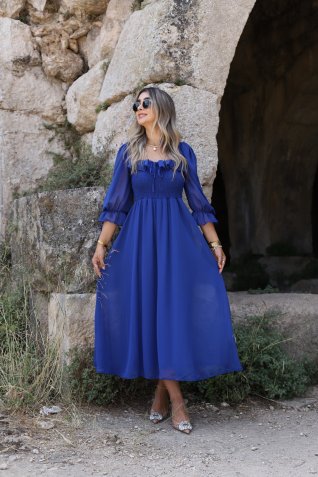 Saks Madonna Yaka Şifon Elbise