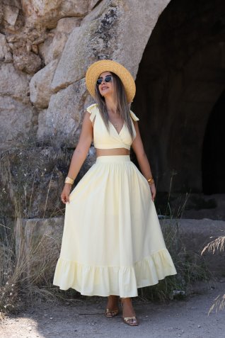 Sarı Bağlama Detaylı Büstiyerli Etek Takım