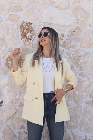 Sarı Kolu Katlı Gold Düğmeli Blazer