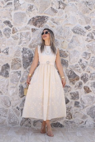 Sarı Üç Boyutlu Çiçekli Elbise