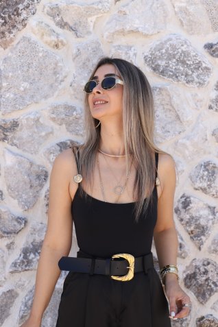 Siyah Askı Detay Bodysuit