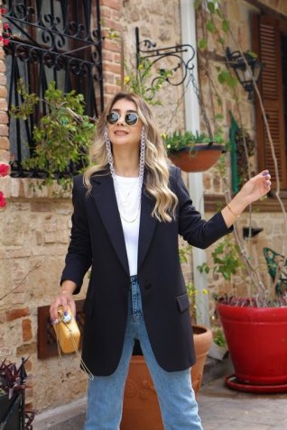 Siyah Atlas Oversize Blazer