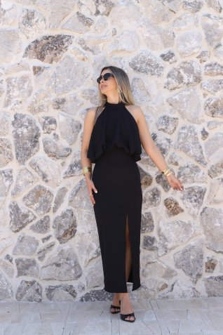 Siyah Balon Halter Elbise