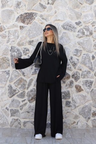 Siyah Basic Bol Kesim Bluz Pantolon Takım