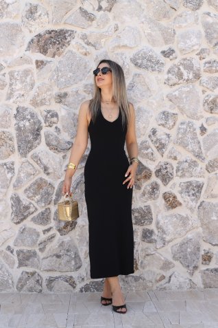 Siyah Basic Halter Yaka Elbise