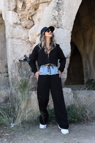 Siyah Bel Kot Detay Eşofman Takımı