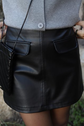 Siyah Cepli Deri Etek