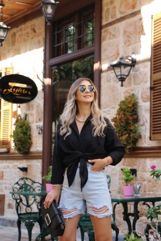 Siyah Çift Cep Detay Gömlek
