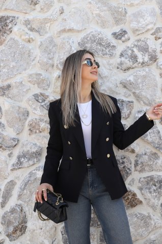Siyah Cotton Gold Düğmeli Blazer
