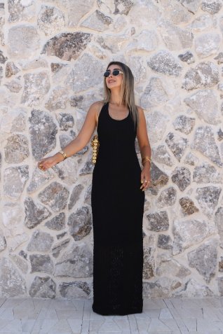 Siyah Dantel Halter Yaka Elbise