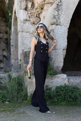 Siyah Düğme Detay Tulum