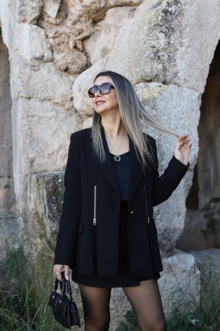 Siyah Fermuar Detay Blazer Ceket