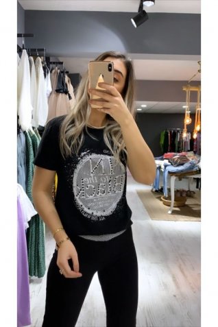 Siyah File Detay Tshirt