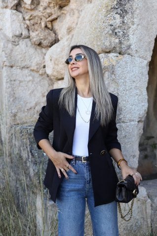 Siyah Gold Tek Düğmeli Blazer Ceket