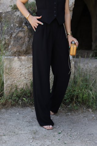 Siyah İki Pileli Palazzo Pantolon