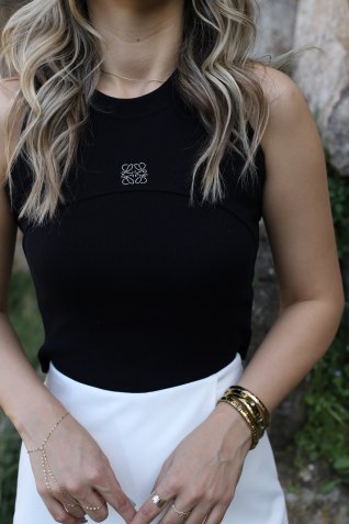 Siyah Kare Taşlı Crop