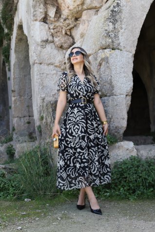 Siyah Kemerli Şifon Elbise