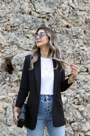Siyah Kol Büzgü Detay Blazer