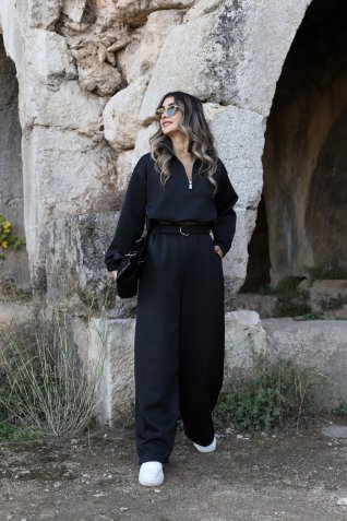 Siyah Orjin Beli Kemerli Palazzo Takım