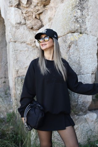 Siyah Orjin Harf Detay Sweatshirt