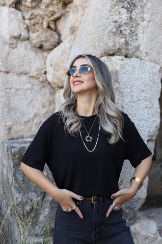Siyah Orjin Viskon Tshirt