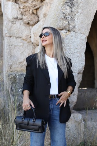 Siyah Oversize Poliviskon Blazer Ceket
