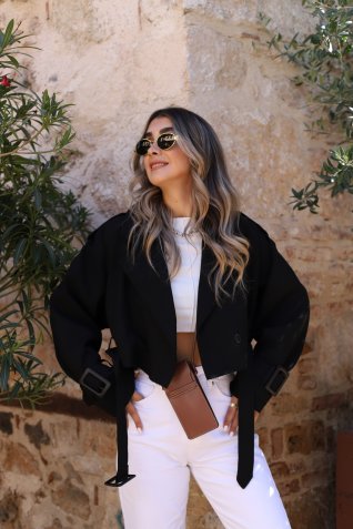 Siyah Reglan Kısa Trenç