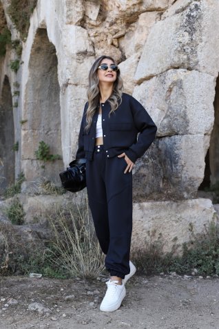 Siyah Scuba Cep Detay Takım