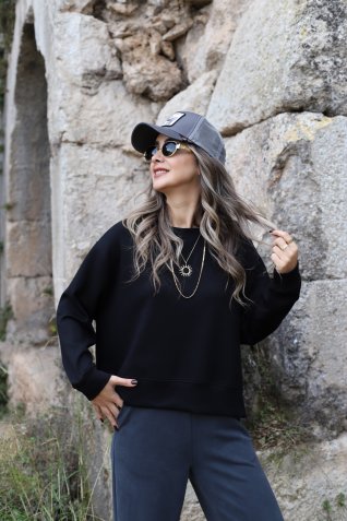 Siyah Scuba Yırtmaçlı Sweat