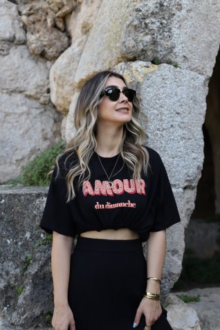 Siyah Standart Beden Amour Yazılı Tshirt
