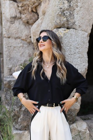 Siyah Standart Beden Oversize Gömlek