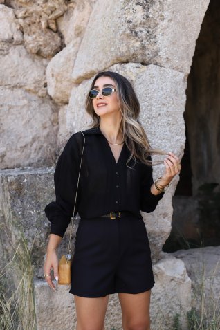 Siyah Standart Beden Transparan Gömlek