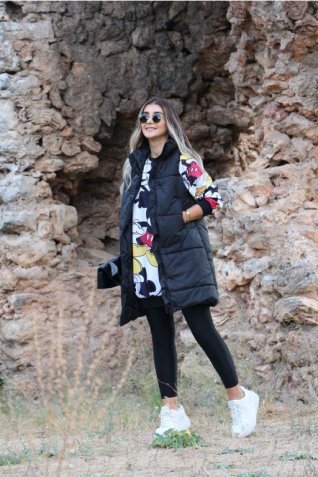 Siyah Uzun Şişme Yelek