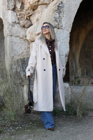 Taş Astarlı Düğme Detay Kaşe Kaban