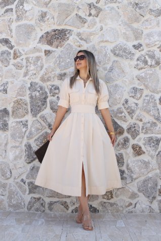 Taş Balon Kol Gömlek Elbise