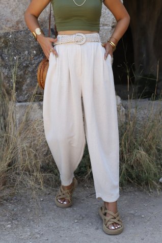 Taş Kemerli Havuç Kesim Pantolon