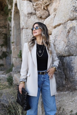 Taş Leopar Astarlı Şal Yaka Blazer