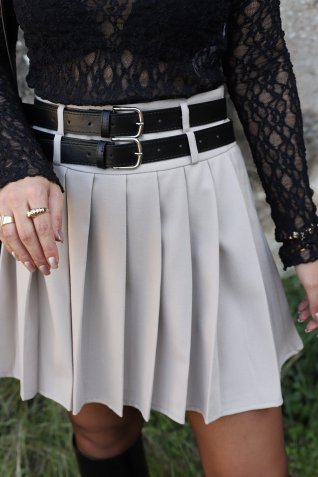 Taş Pilili Çift Kemerli Etek