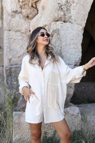 Taş Standart Beden Oversize Cep Detay Gömlek