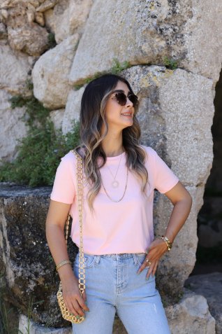 Toz Pembe Bisiklet Yaka Oval Basic