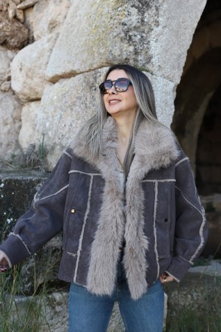 Vizon Standart Beden İçi Kürklü Nubuk Mont