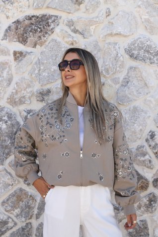 Vizon Taş İşlemeli Premium Bomber Ceket