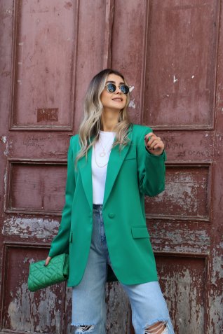 Yeşil Atlas Oversize Blazer