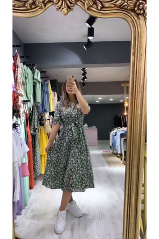 Yeşil Floral Gömlek Elbise