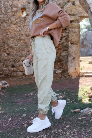 Yeşil Gofreli Kapitone Pantolon