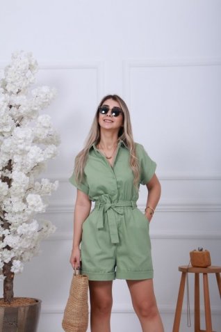 Yeşil Kemerli Şort Tulum