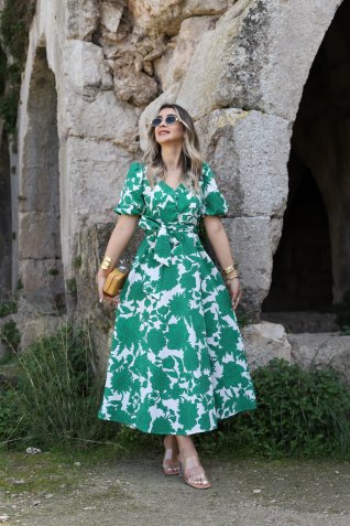Yeşil Poplin Kemer Detay Elbise