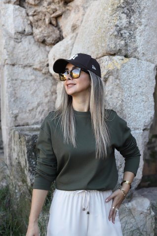 Yeşil Standart Beden Orjin Marka Uzun Kollu Bluz