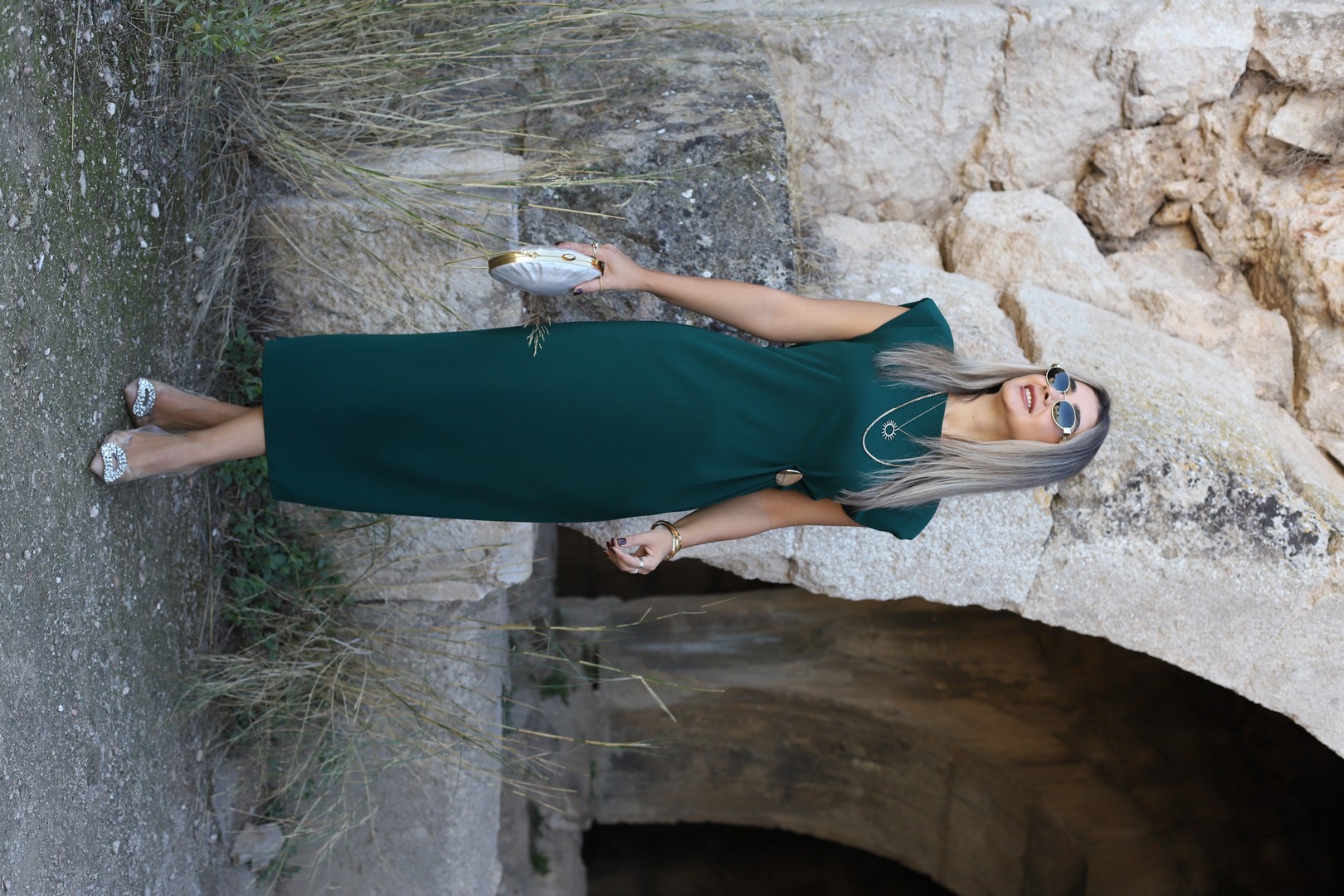 Zümrüt Düz Kesim Drapeli Elbise